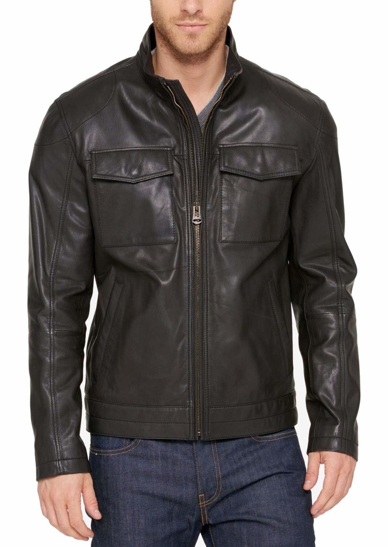 Cole Haan mens Washed Trucker Leather Jacket   US