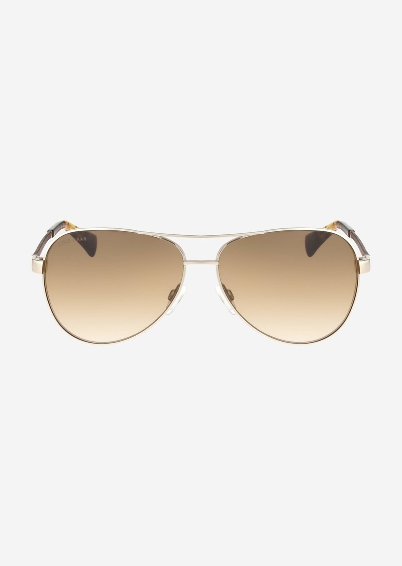 Cole Haan Metal Aviator With Leather Sunglasses - Gold Size OSFA