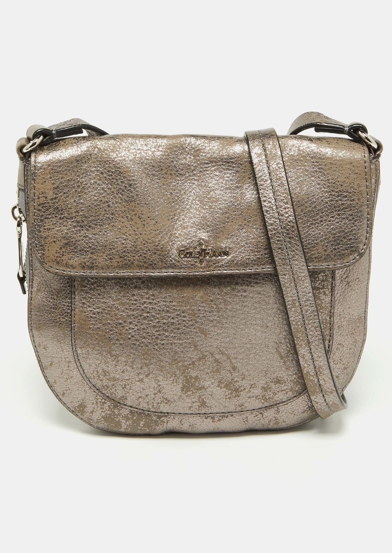 Cole Haan Metallic Leather Flap Zip Round Crossbody Bag