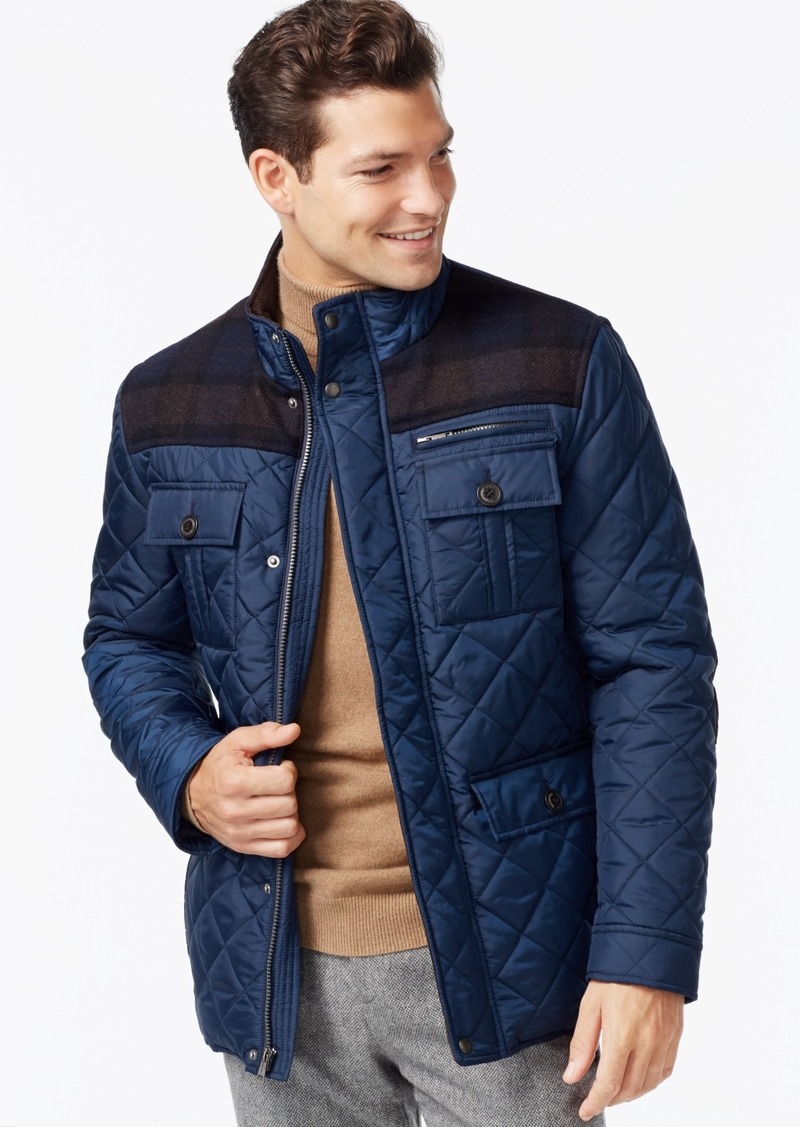 Cole Haan Mixed Media Quilted Jacket - Navy