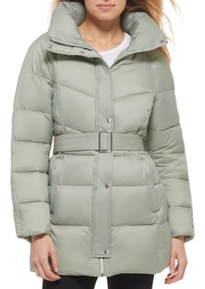 Cole Haan Petite Belted Hooded Puffer Coat - Sage