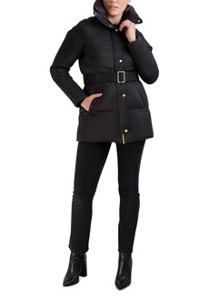 Cole Haan Petite Belted Hooded Puffer Coat - Black