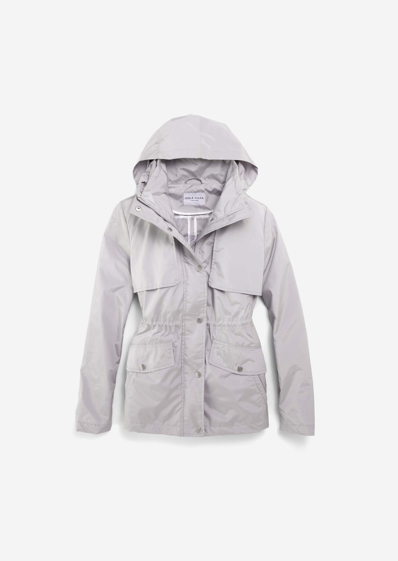 Cole Haan Women's Short Packable Rain Jacket - Grey Size Large