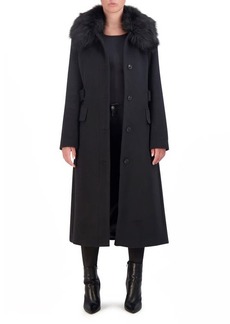 Cole Haan Signature Belted Faux Fur Collar Wool Blend Coat