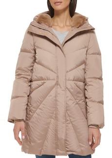 Cole Haan Signature Cocoon Hooded Down & Feather Fill Puffer Jacket with Faux Fur Trim