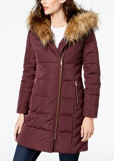 Cole Haan Faux-Fur-Trim Hooded Asymmetrical Puffer Coat