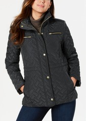 Cole Haan Signature Faux-Leather-Trim Quilted Anorak Coat