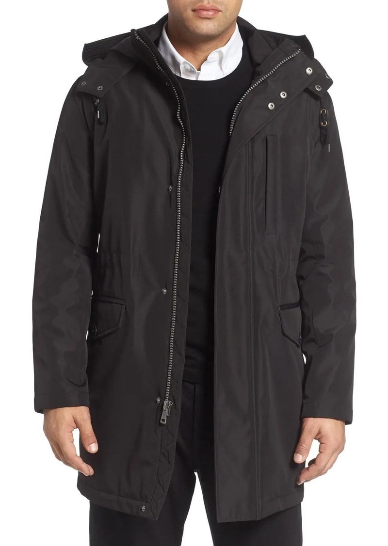 Cole Haan Signature Men's Bonded Nylon Car Coat with Attached Hood