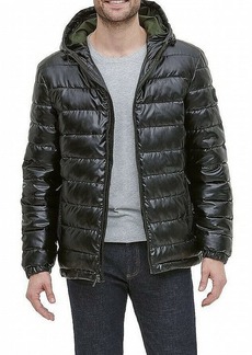Cole Haan Signature Men's Hooded Faux Leather Down Jacket