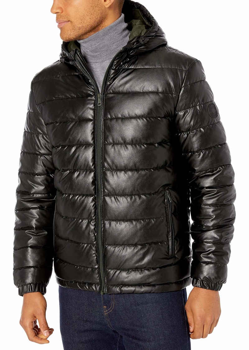 Cole Haan Cole Haan Signature Men's Hooded Faux Leather Down Jacket