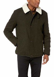 Cole Haan Signature Men's Tumbled Wool Short Jacket with Faux Sherpa Collar olive L