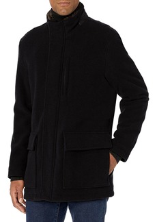 Cole Haan Men's Fur Lined Full Zip Wool Plush Car Coat