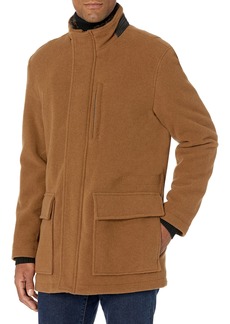 Cole Haan Men's Fur Lined Full Zip Wool Plush Car Coat