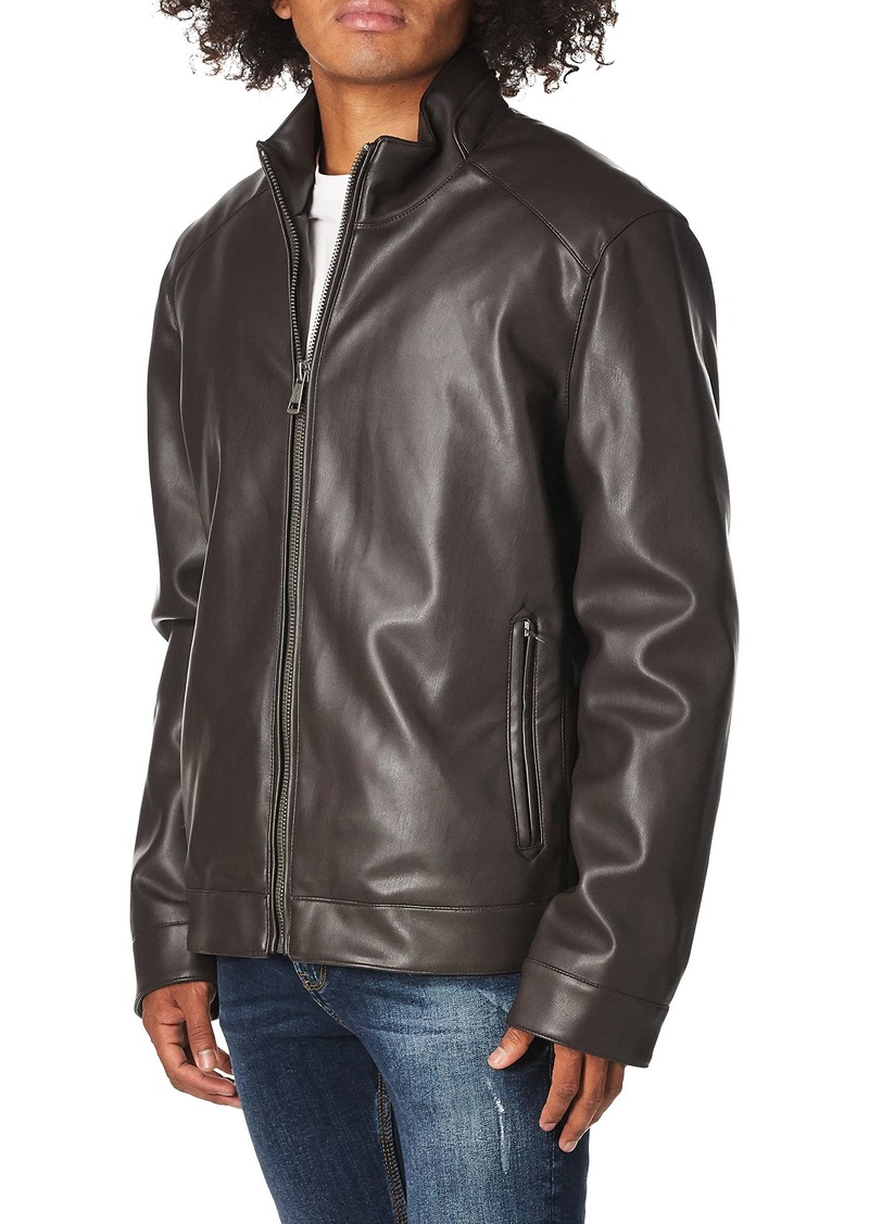 Cole Haan Signature Men's Zip Front Faux Leather Moto Jacket
