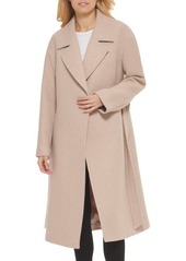 Cole Haan Signature Oversize Belted Basket Weave Wool Blend Wrap Coat