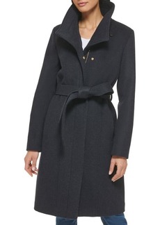 Cole Haan Signature Slick Belted Wool Blend Faux Wrap Coat
