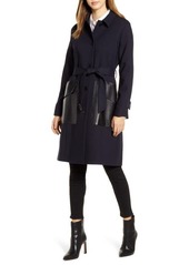 Cole Haan Signature Wool Blend & Leather Coat in Navy at Nordstrom