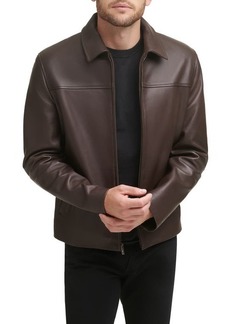 Cole Haan Smooth Lamb Leather Collared Jacket in Java at Nordstrom