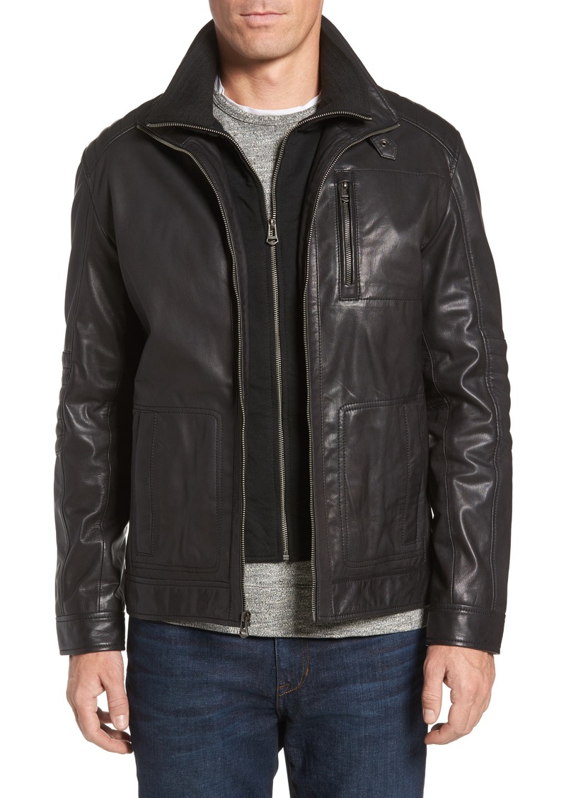 Cole Haan Cole Haan Washed Leather Moto Jacket with Knit Bib | Outerwear