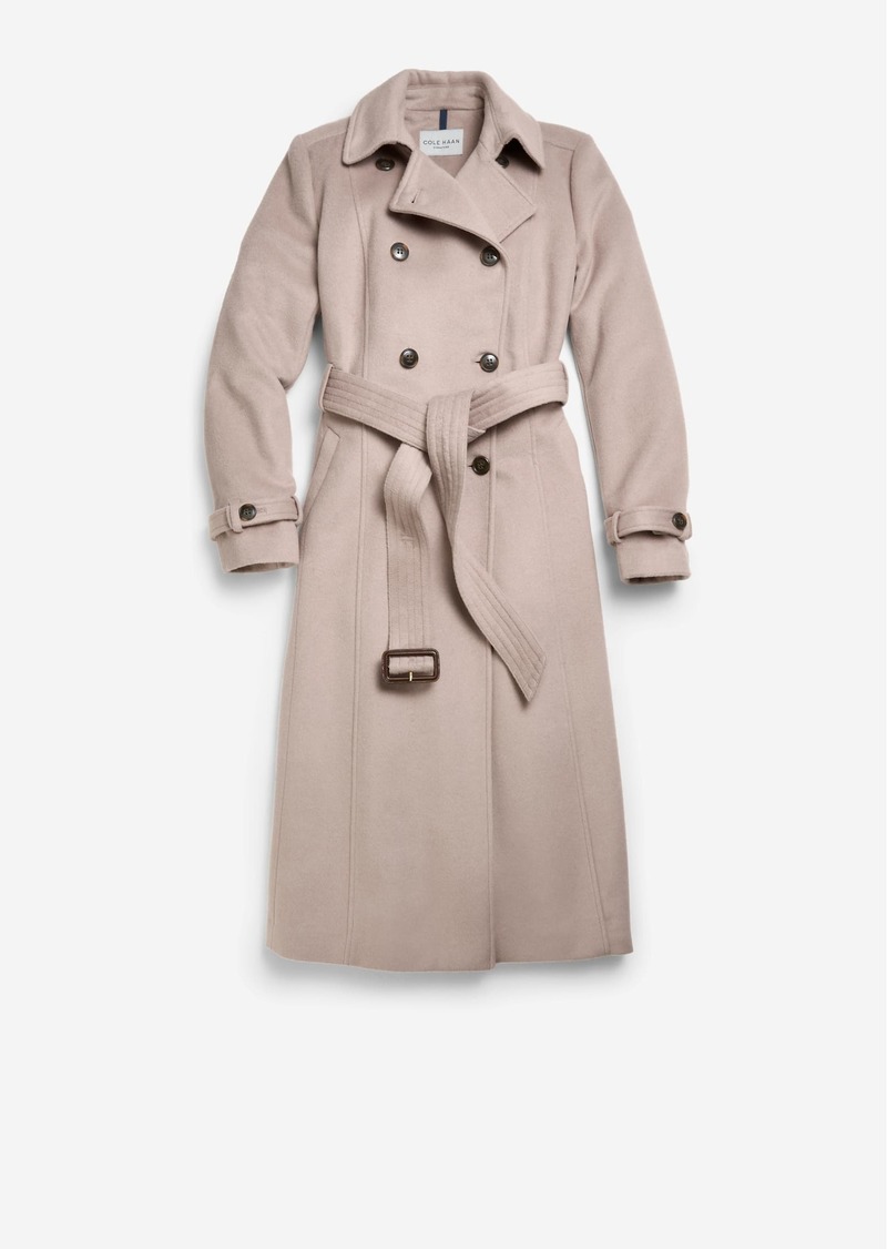 Cole Haan Women's 45" Slick Wool Flared Trench Coat - Beige Size 2