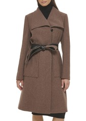 Cole Haan Women's Belted Coat Wool with Cuff Details MED Brown