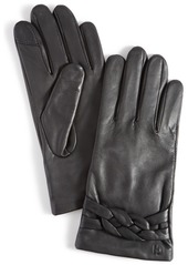 Cole Haan Women's Braided-Cuff Leather Gloves - Black