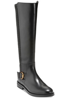 Cole Haan Women's Clover Stretch Side-Buckle Riding Boots - Black Leather