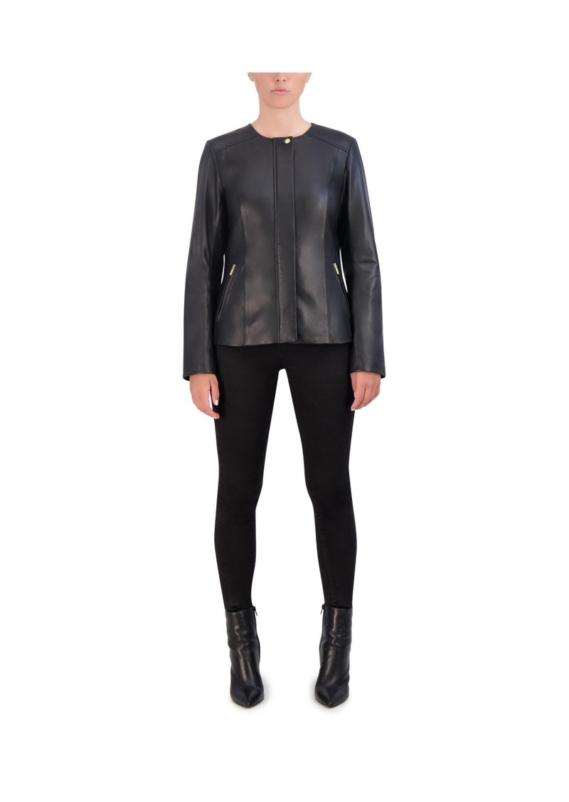 Cole Haan Women's Collarless Leather Jacket - Black