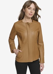 Cole Haan Women's Collarless Leather Jacket - Cream