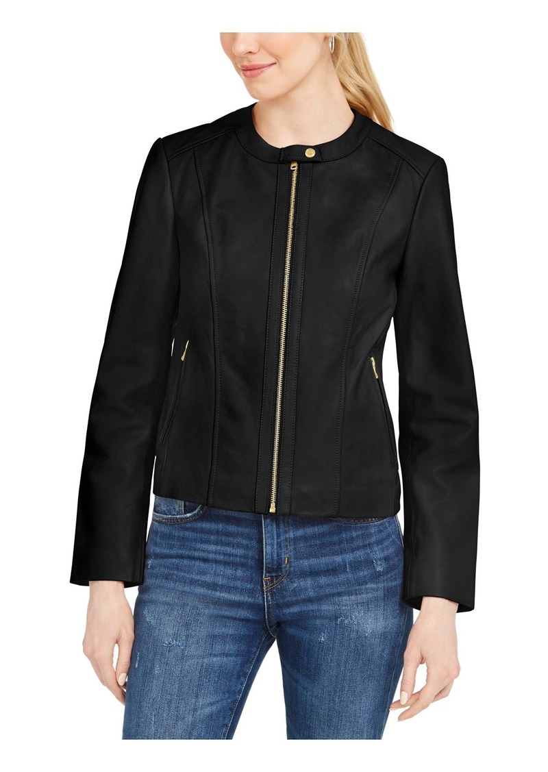 Cole Haan womens Collarless Leather Jacket   US