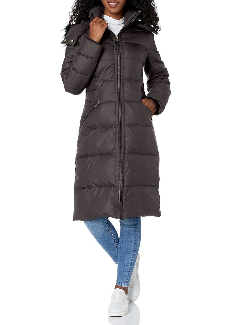 Cole Haan Women's Essential Down Coat with Faux faux fur Trim Hood black