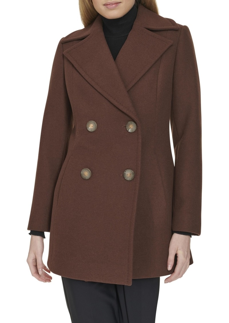 Cole Haan Women's Fine Wool Twill Double Breasted Peacoat - Brown