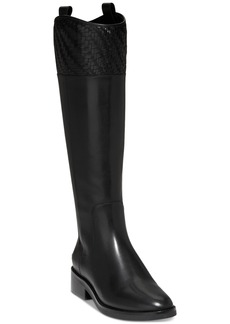 Cole Haan Women's Hampshire Woven-Trim Riding Boots - Black Leather