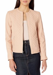 Cole Haan Women's Jewel Neck Quilted Leather Jacket