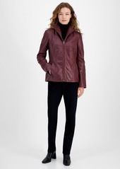 Cole Haan Womens Leather Coat - Burgundy