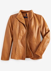 Cole Haan Womens Petite Leather Coat - Hazelnut