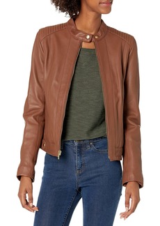 Cole Haan womens Racer With Quilted Panels Leather Jacket   US