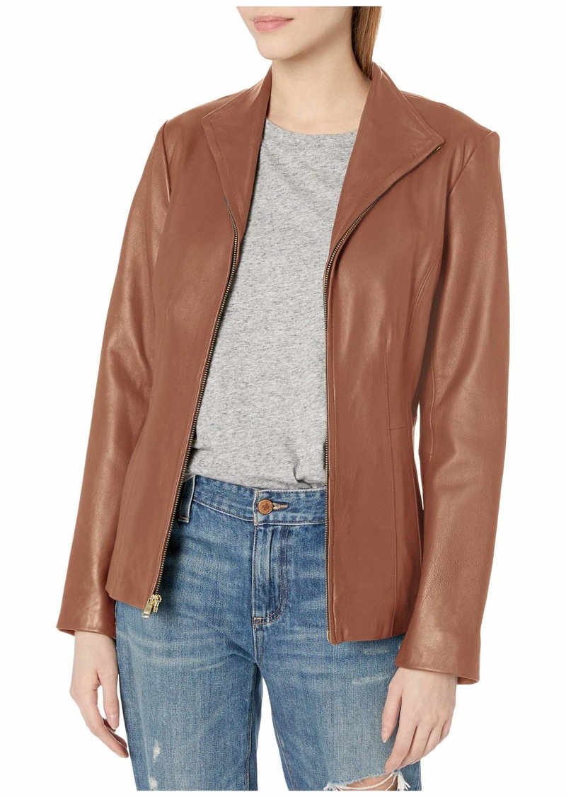 Cole Haan Women's Leather Wing Collared Jacket