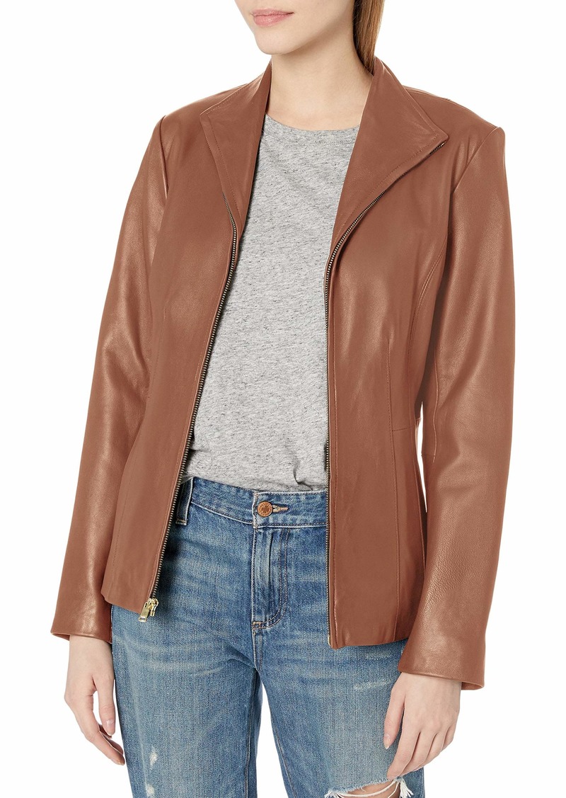 Cole Haan Women's Leather Wing Collared Jacket