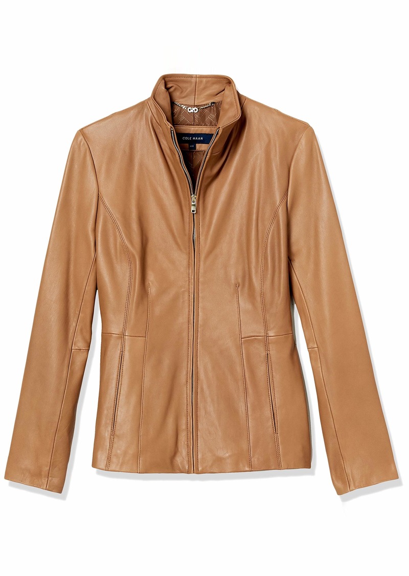 Cole Haan Women's Leather Wing Collared Jacket