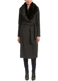 Cole Haan Women's Melange Twill Belted Robe Coat DARK GREY