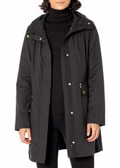 Cole Haan Women's Single Breasted Travel Packable Rain Jacket BLACK