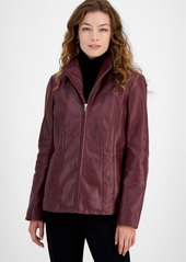 Cole Haan Womens Petite Leather Coat - Burgundy