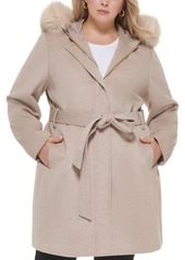 Cole Haan Women's Plus Size Faux-Fur-Trim Hooded Coat, Created for Macy's - Bone