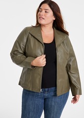 Cole Haan Womens Plus Size Leather Jacket - Black