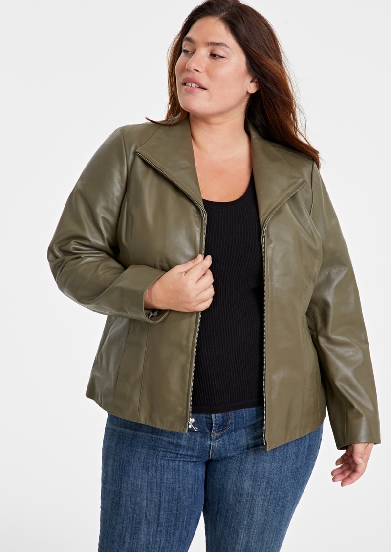 Cole Haan Womens Plus Size Leather Jacket - Sage