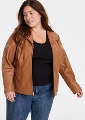 Cole Haan Womens Plus Size Leather Jacket - Sage