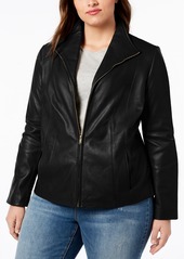 Cole Haan Womens Plus Size Leather Jacket - Black