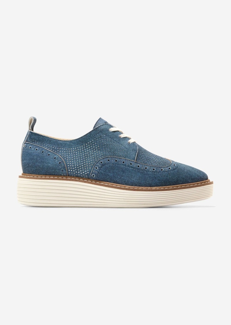Cole Haan Women's Øriginal Grand Platform Wingtip Oxford Shoes - Blue Size 7.5