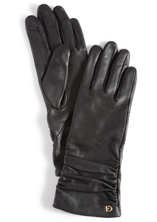 Cole Haan Women's Ruched Leather Gloves - Black